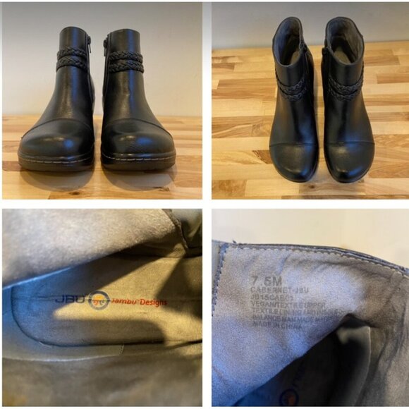 JBU Womens Black 7.5 Ankle Boot With Braided Strap Laser Cut Design wedges vegan - Picture 10 of 16